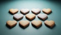 Nine Heart-Shaped Cookies on Blue Background Royalty Free Stock Photo