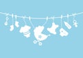 Nine Horizontal Hanging Baby Icons Boy Bow Blue And White