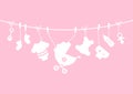 Nine Horizontal Hanging Baby Icons Girl Bow Pink And White