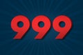 999 nine hundred and ninety-nine Number count template poster design. reward Royalty Free Stock Photo