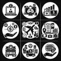 Nine icons depict business concepts