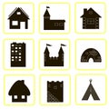 Nine icons silhouettes of houses