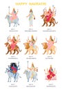 Nine Indian goddesses Devi vector set