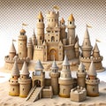 Nine intricate sandcastles designs beach fun Royalty Free Stock Photo