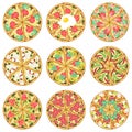 Nine isolated pizzas
