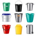 Realistic Buckets Icon Set