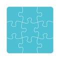 Nine jigsaw pieces or parts connected together.