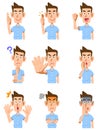 Nine kinds of gestures and facial expressions of a man