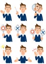 Nine kinds of gestures and facial expressions of men