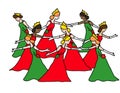 Nine ladies dancing ready to sing the 12 days of Christmas Royalty Free Stock Photo