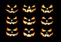 Nine lit evil halloween lantern faces, Jack O Lantern