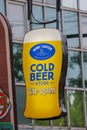 Nine Locks Cold Beer Banner at Restaurant Front. Locally owned brewing company. Royalty Free Stock Photo