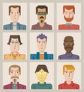 Nine male avatars. Flat