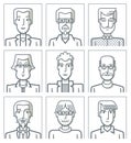 Nine male avatars. Simple line