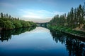 Nine mile reservoir on spokane river at sunset Royalty Free Stock Photo