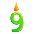 Nine number candle icon, cartoon style