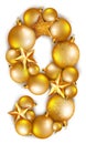 Nine 9 number made of shiny Christmas tree balls and stars