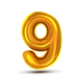 9 Nine Number Vector. Golden Yellow Metal Letter Figure. Digit 9. Numeric Character. Alphabet Typography Design Element