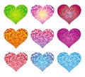 Nine openwork hearts colorful Valentine`s Day, symbol of lovers. Vector graphics.