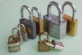 Nine padlocks