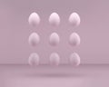 Nine pink plastic eggs levitate in pink studio 3d render of easter concept trendy