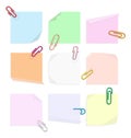 Nine post it and clip colors Royalty Free Stock Photo