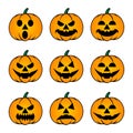 Nine Pumpkin Emoticons with Black Eye for Happy Halloween Party