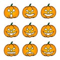 Nine Pumpkin Emoticons with White Eye for Happy Halloween Party