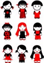 Nine Red Black Girls Dolls.
