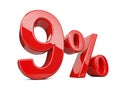 Nine red percent symbol. 9% percentage rate. Special offer disco