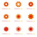 Nine red and yellow flower logos with geometric shapes in pack. for the celebration of the religion and architecture of the Middle