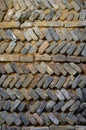 Nine rows of zig zag rough textures bricks with three horizontal rows, in an ancient Chinese village Royalty Free Stock Photo