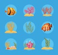nine sea life icons Royalty Free Stock Photo