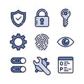 Nine Security-Themed Icons on a White Background, Royalty Free Stock Photo