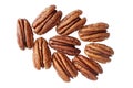 Nine shelled pecan nuts isolated on white background