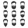 Collection of Nine Stylish Beard and Hairstyle Silhouettes for Men Royalty Free Stock Photo