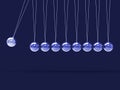 Nine Silver Newtons Cradle Shows Blank Spheres Copyspace For 9 L