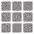 Nine simple maze isolated vector set
