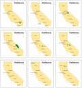 Nine small vector maps of Californias national parks Royalty Free Stock Photo