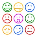 Nine smilies, set smiley emotion, by smilies, cartoon emoticons Royalty Free Stock Photo