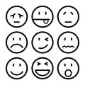 Nine smilies, set smiley emotion, by smilies, cartoon emoticons - vector Royalty Free Stock Photo