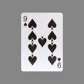 Nine of Spades. Isolated on a gray background. Gamble. Playing cards