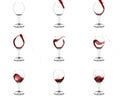 Nine stages of pouring red wine into glass