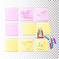 Nine stickers Office paper sheet pink yellow