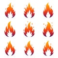 Nine stylized flame icons are arranged in a 3x3 grid on a white background. Eac