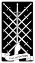 Nine of swords. Tarot cards. Eight crossed swords and a hand grasping a sword tip