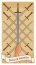 Nine of swords. Tarot cards. Eight crossed swords and a hand grasping a sword tip Royalty Free Stock Photo