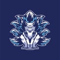 Nine Tailed Fox logo for gamer team mascot. Blue nine tails esport logo mascot