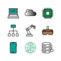 Modern technology icons representing cloud computing ai robotics vr and networks Royalty Free Stock Photo