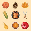 nine thanksgiving food icons Royalty Free Stock Photo